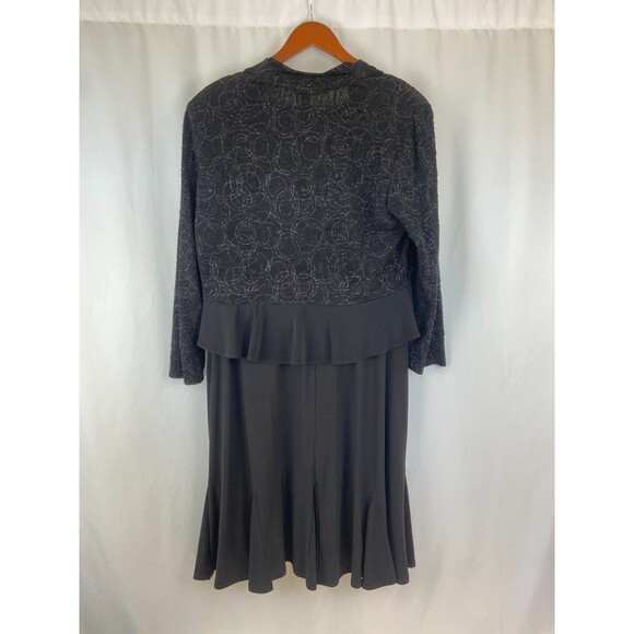 R&M Richards 2pc Dress Jacket Set Size 16 Stretch Black Sequin Ruffles Dressy - Picture 2 of 14